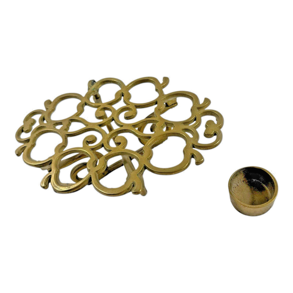 Solid Brass Apple Pattern Tea Light Warming Trivet 9" x 6.25" Vintage 70's