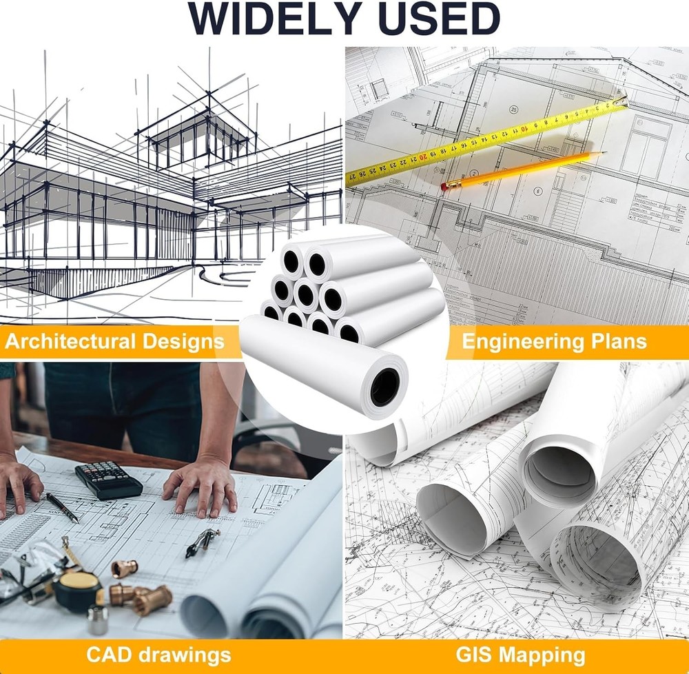4rolls 36" x 150' 20lb Bond Plotter Paper for Wide Format Inkjet Printers US