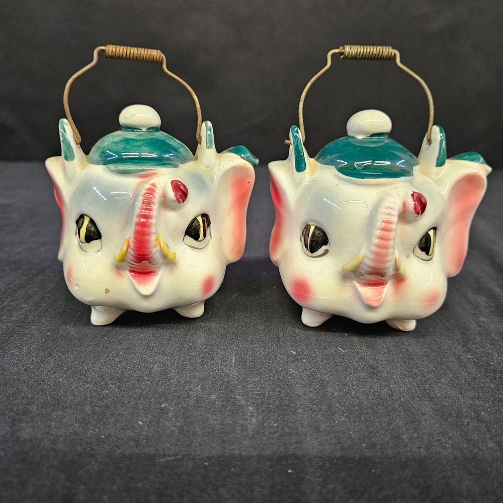 Vintage Elephant Anthropomorphic Salt & Pepper Shakers Missing Plugs
