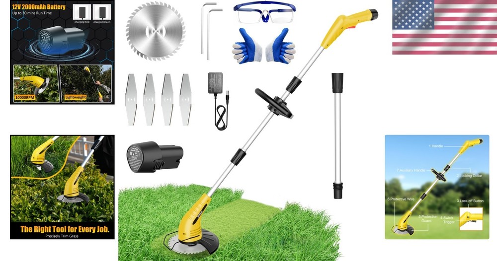 12V Cordless Weed Eater with Adjustable Pole (65in) – Lightweight & Efficient