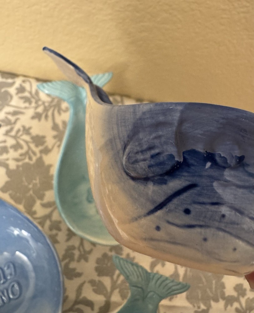 Ceramic Whale Shaped Measuring Cup Set Blue Aqua Nesting 4pcs 1-1/4 Cup