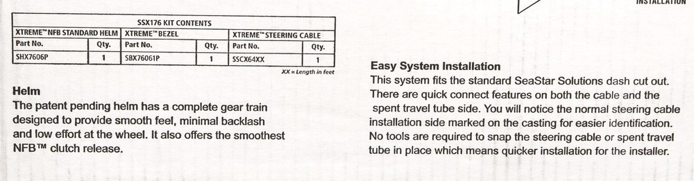 11ft SeaStar Xtreme NFB No Feedback Mechanical Rotary Steering Kit Single Cable