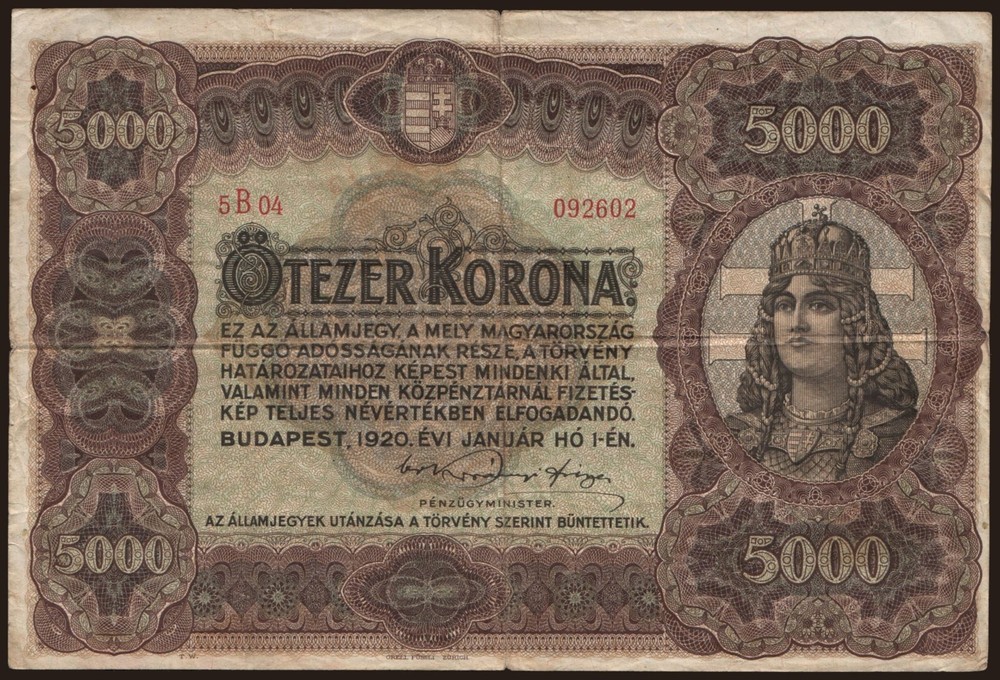 Hungary - 1920 - 5000 Korona - "VG" #CO5931