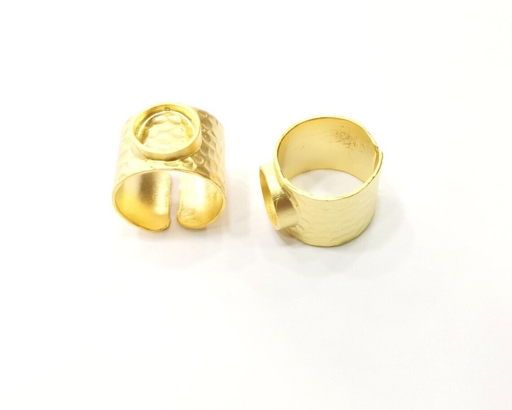 Hammered Gold Ring Blank Base Bezel Cabochon Settings Epoxy Mounting 10mm G21071