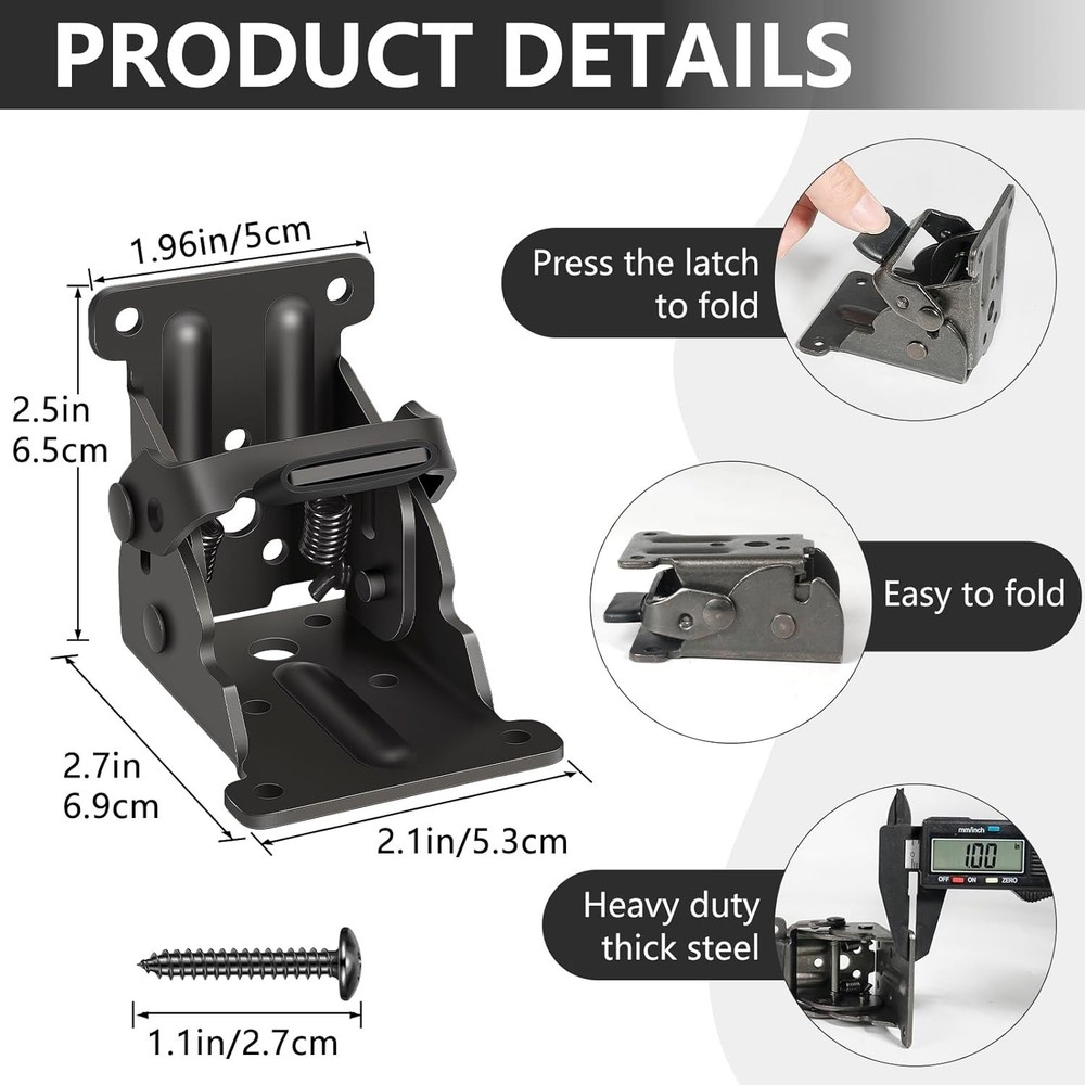 4 Pack Folding Brackets, Self-Lock Hinge with Screws for Folding Table Legs, ...