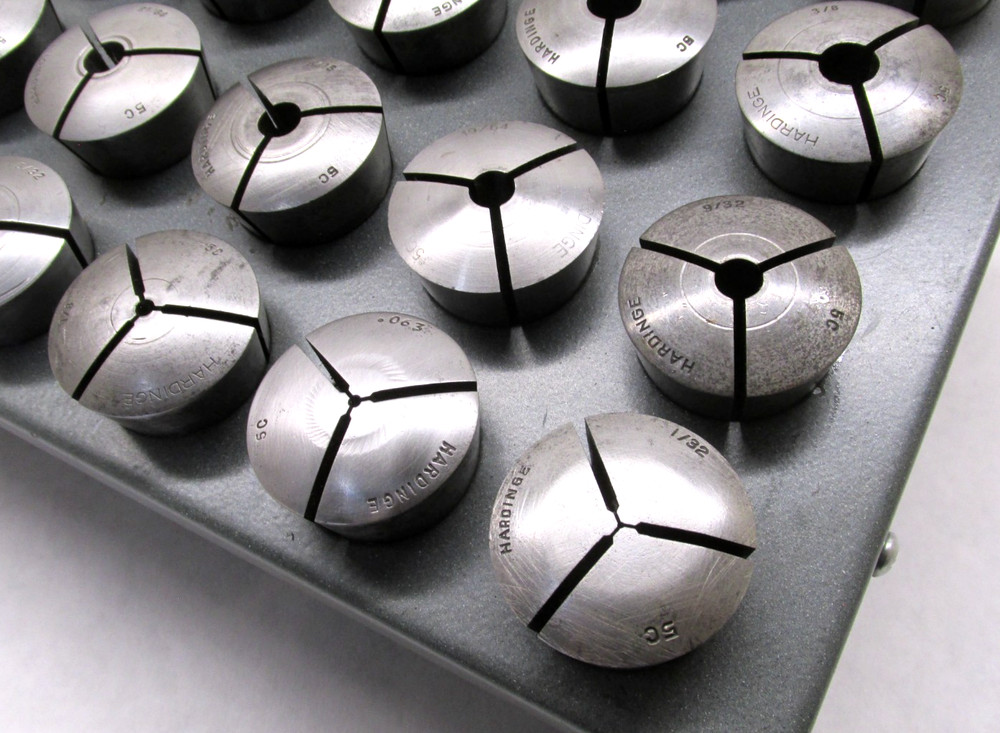 30 HARDINGE ASSORTED 5C ROUND COLLETS w/ RACK