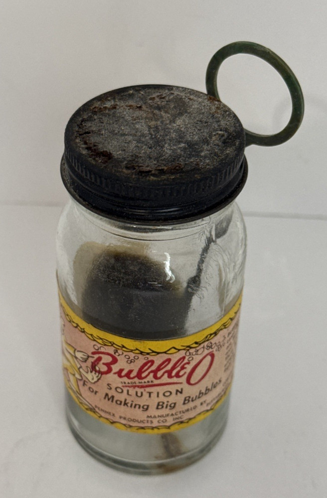 Vintage Bubble O Bubble Making Solution Glass Bottle w/ Plastic Blower
