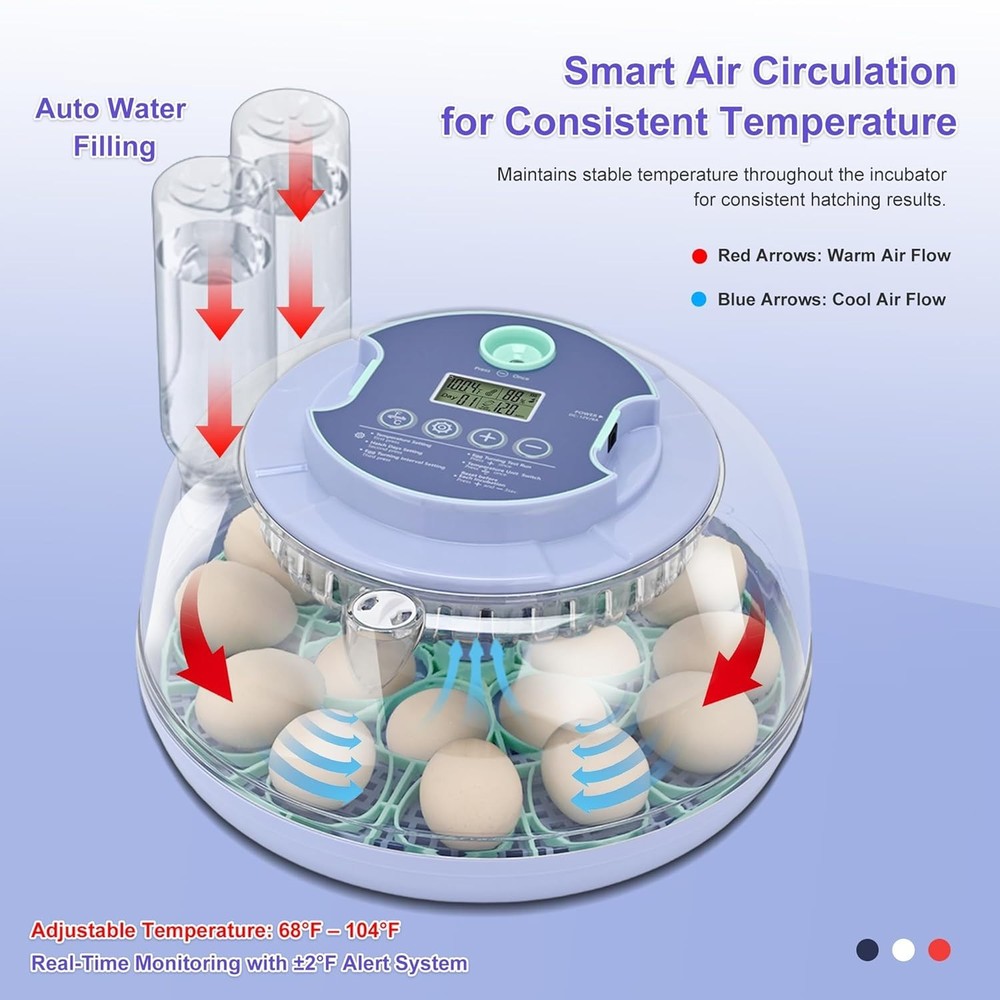 18 Egg Incubator for Hatching Chicks, Automatic Egg Turner Holds 18 Eggs, Sma...