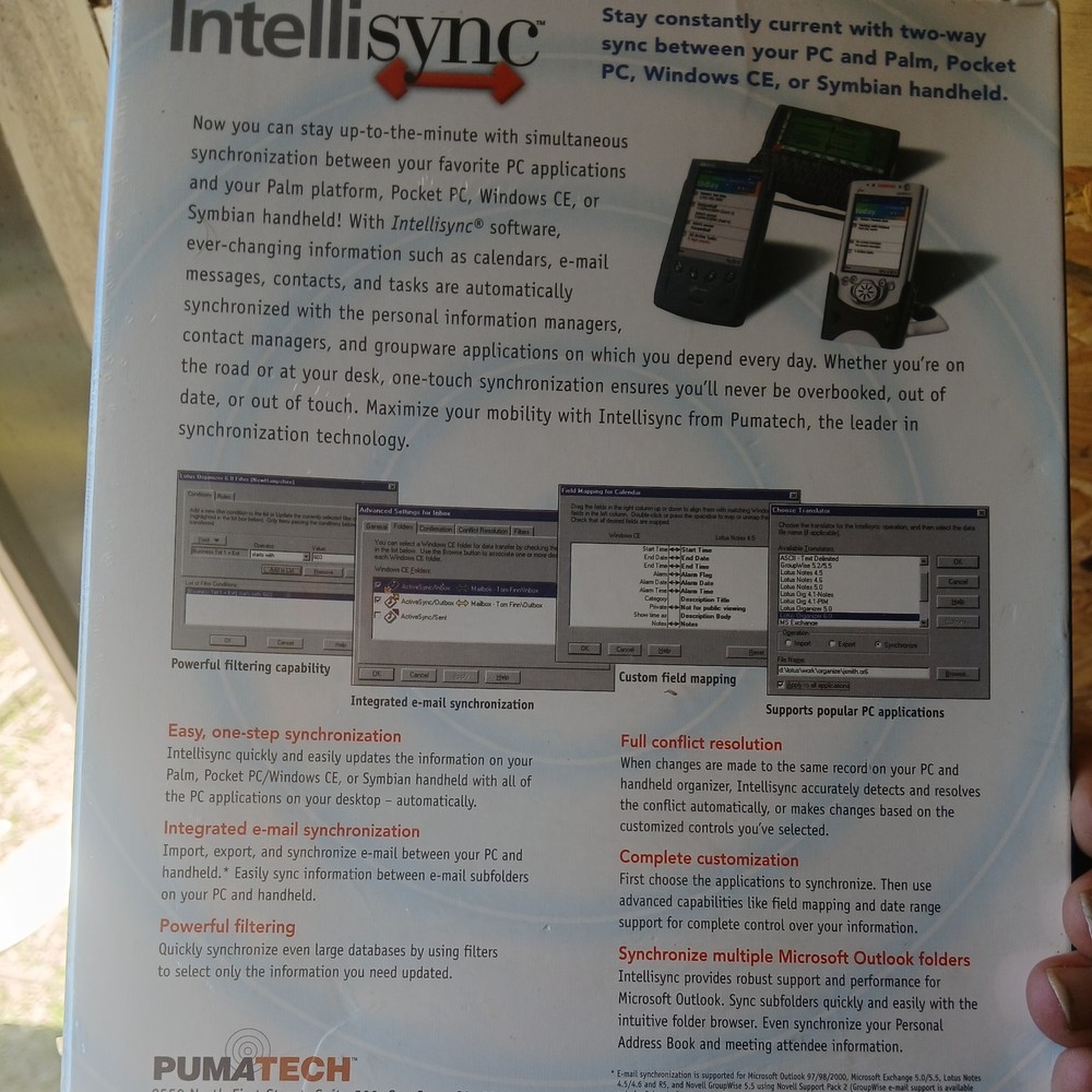 Intellisync Handheld Software Pumatech windows 98 NT 98 Me Xp