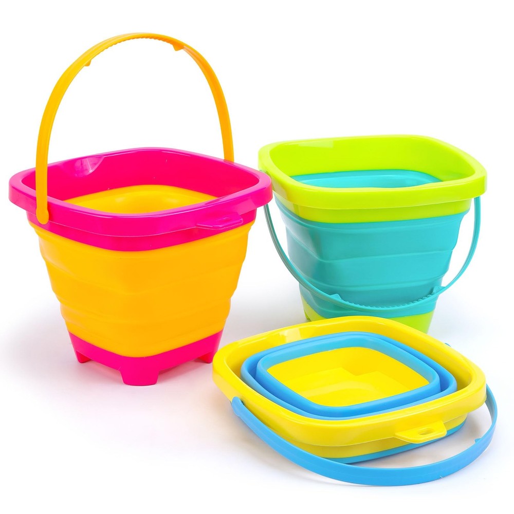 Shindel 3Packs Foldable Pail Bucket, 2L Silicone Medium, Multicolor