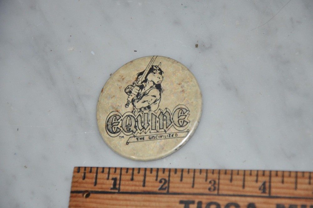 Equine The Uncivilized Comic Vintage Pinback Button