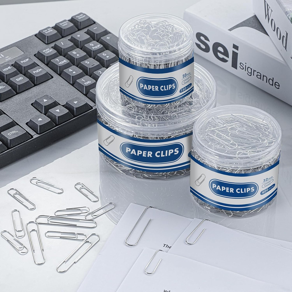 1800 Paper Clips Assorted Sizes Large, Medium and Small, Durable and Rustproof,