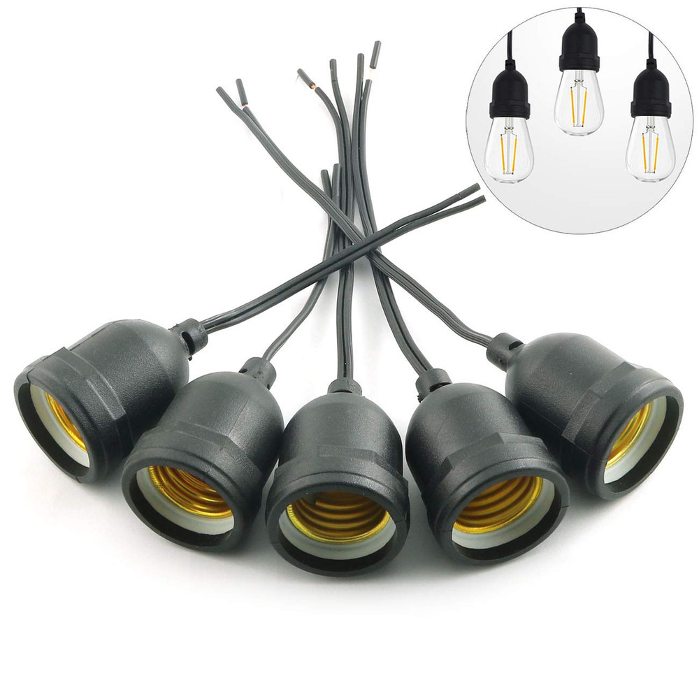 5 Pcs E26 E27 Temporary Light Socket Flame Retardant Waterproof Pigtail Black