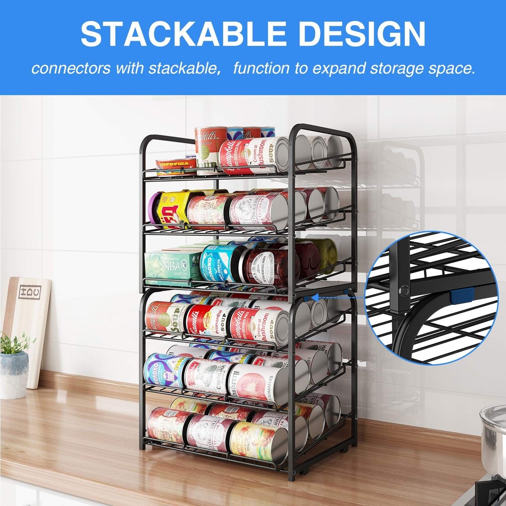 Can Rack Organizer 3 Tier Stackable Can Storage Dispenser for Food Storage Black