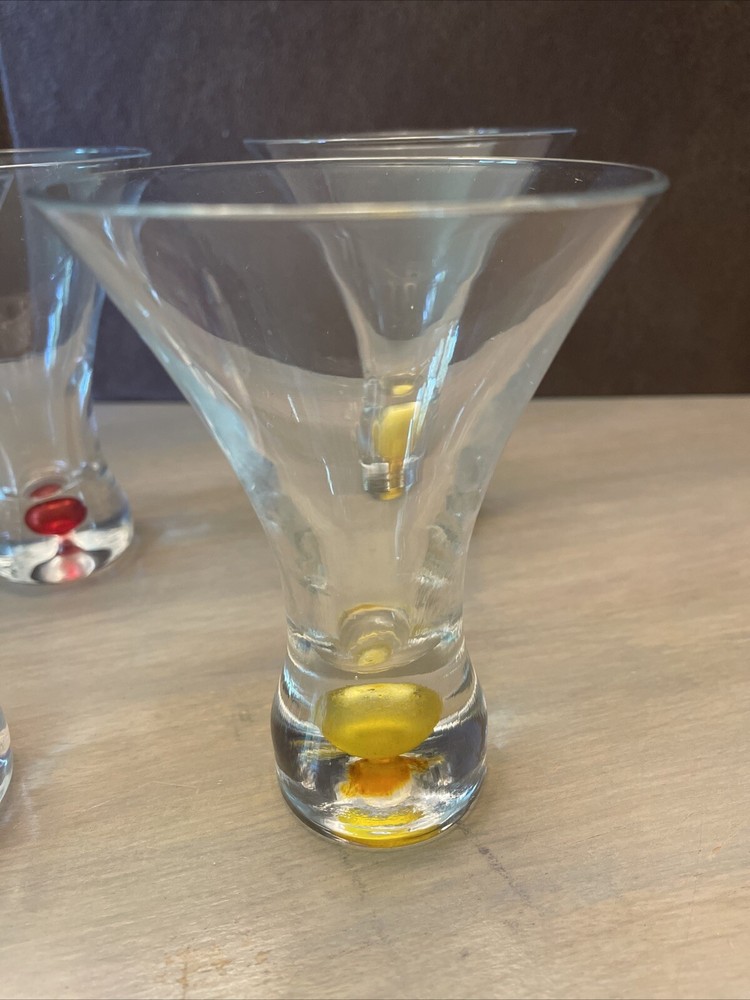 Vtg Blown Multi Colored Bubble Double Shot Set 8 Modern Maximalist Bar Glasses