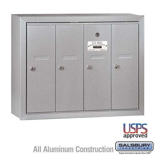 Salsbury Vertical Mailbox - 4 Doors - Aluminum - Surface Mounted - USPS Access