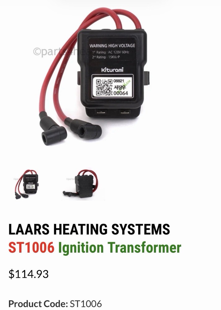Laars Heating Systems ST1006 TRANSFORMER IGNITION