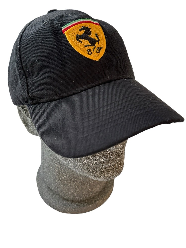 Ferrari Solid Black w Embroidered Logo Adjustable Hat Cap One Size EUC