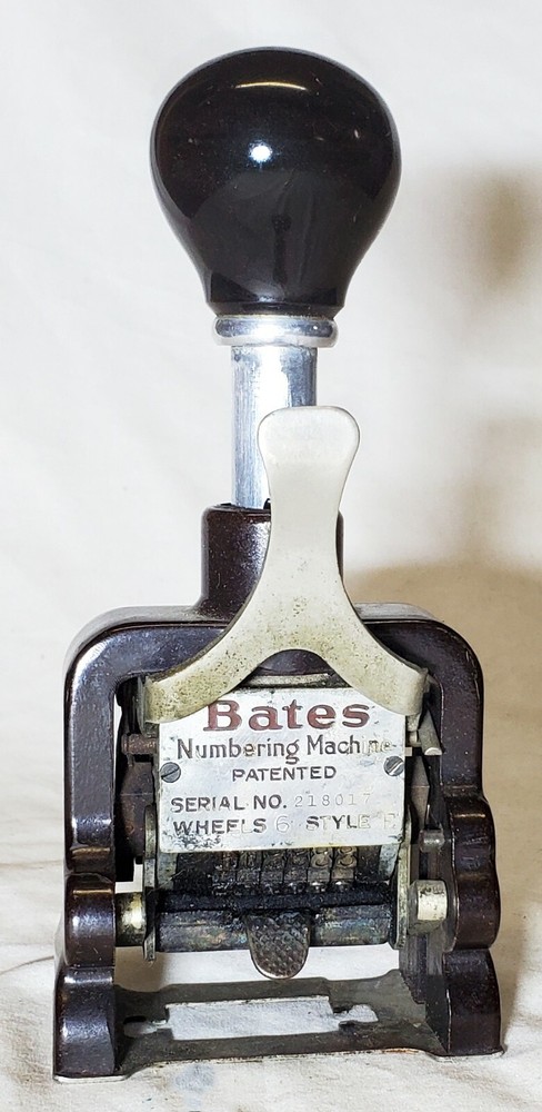 Vintage Bates Numbering Machine Lever Movement 6 Wheels Style E