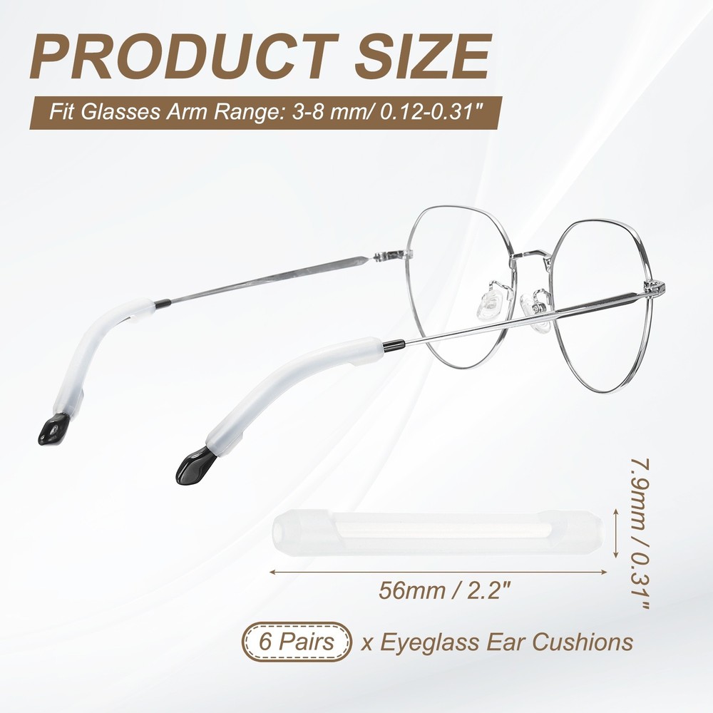 Eyeglasses Temple Tips Sleeve Retainer, 6 Pair Retainer, Clear