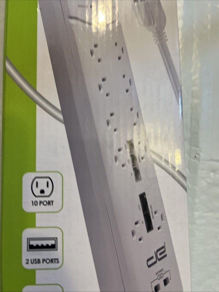 10 Outlet Surge Protector, 8 FT, White