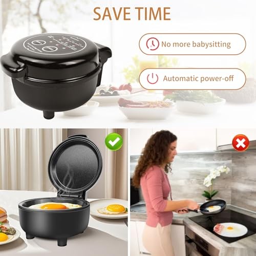 Smart Fried Egg Cooker, Automatic Fried Egg Maker for 6 Features like Black