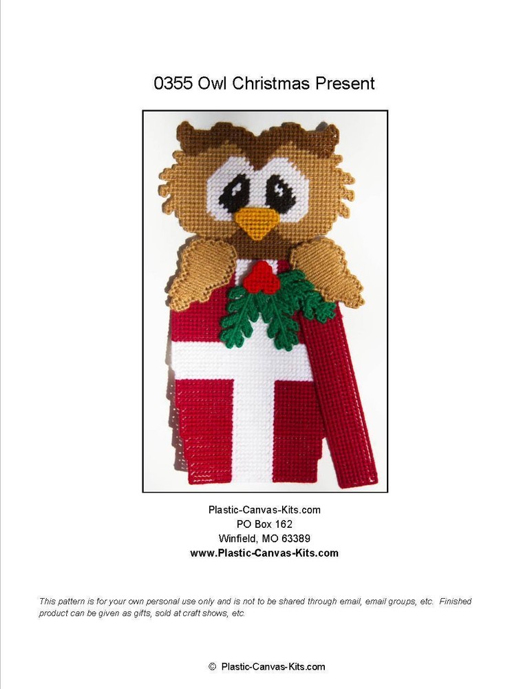 Owl in Present Wall Hanging-Christmas-Plastic Canvas Pattern or Kit