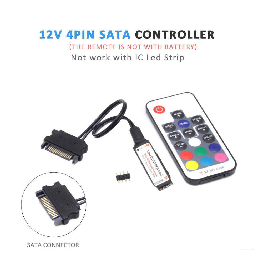 12V 4Pin SATA RGB LED Controller PC Computer Case Lighting + RF Remote Control