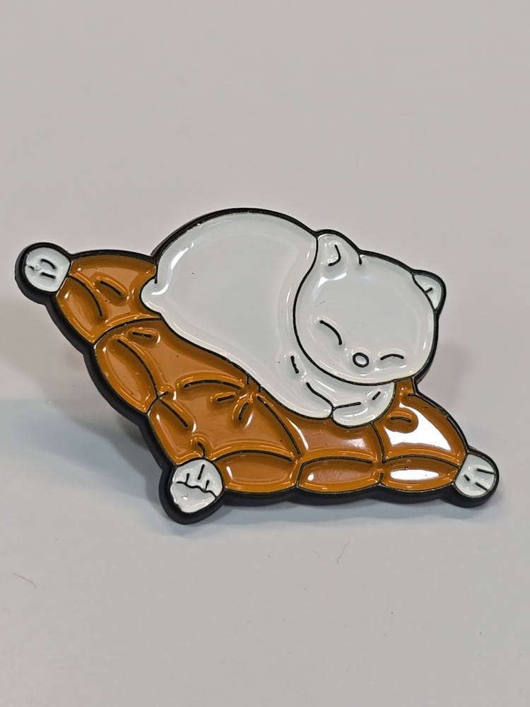 White Cat On An Orange Pillow Lapel Pin