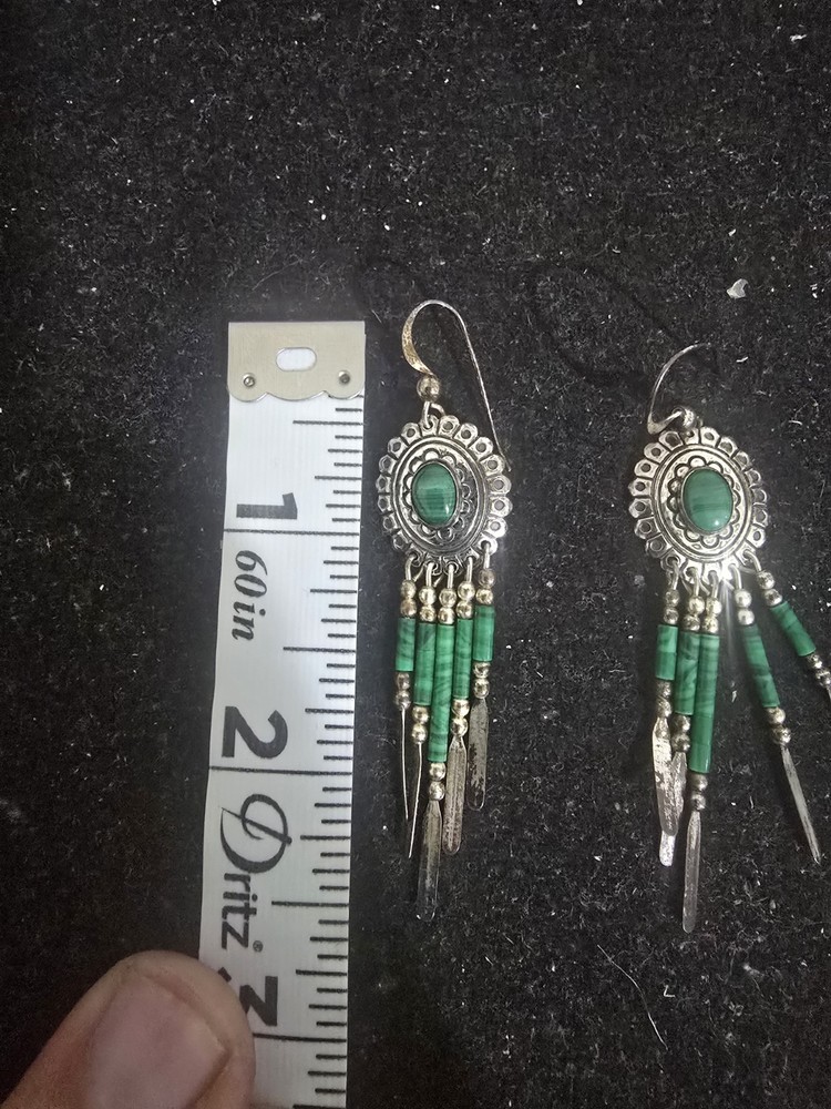 VINTAGE MALACHITE STERLING SILVER EARRINGS
