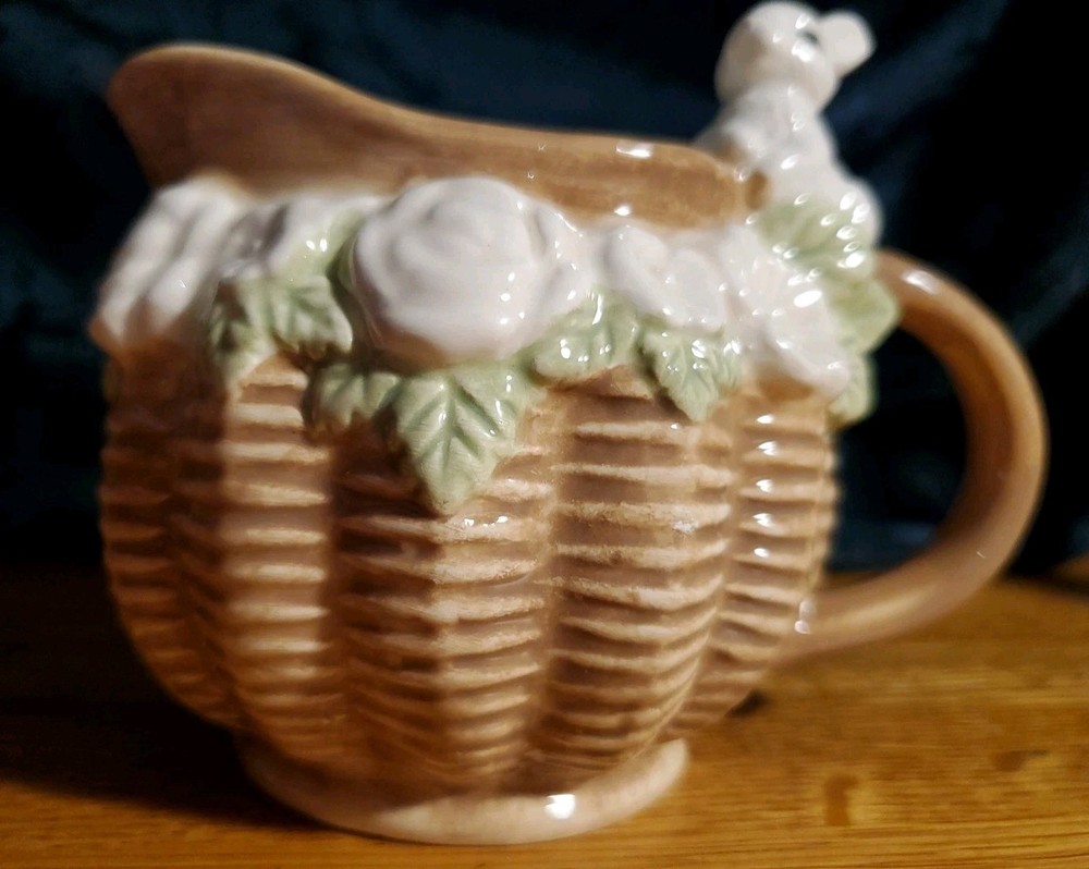 Corner Ruby Spring Easter Collection, Bunny Rabbit 🐇 Basket Ceramic Creamer 4"H