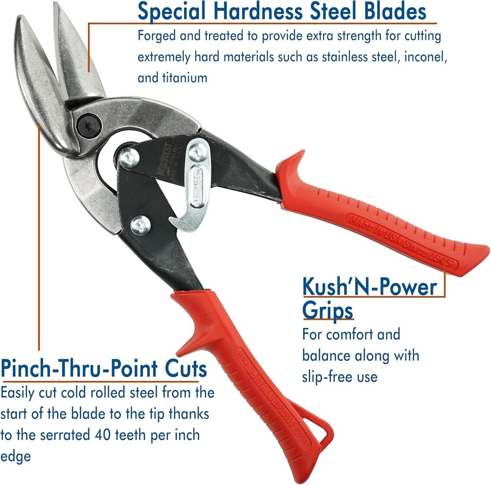 MIDWEST Special Hardness Aviation Snip - Left Cut Offset Left,