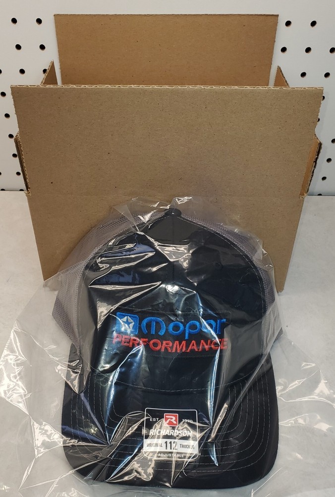Mopar Performance Patch on Richardson 112 Trucker Hat Snapback Black/Charcoal