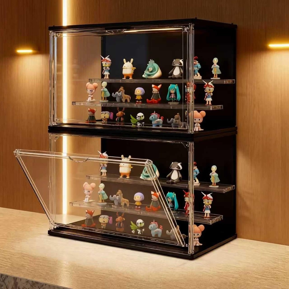 Clear Display Case for Collectibles, 3Tier Stackable LED Figure Display Case ...