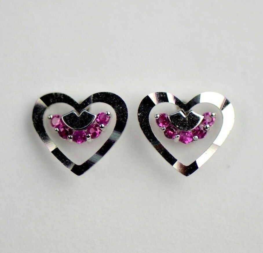 14k Solid Yellow or White Gold Heart Shape CZ Stud Earrings