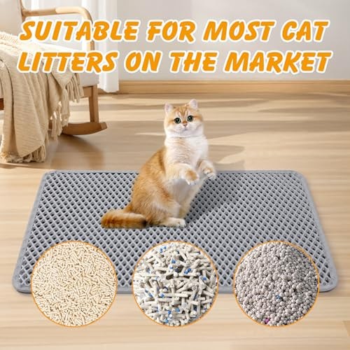 Double Layer Waterproof Cat Litter Mat, Non-Slip Litter Box Floor Protector