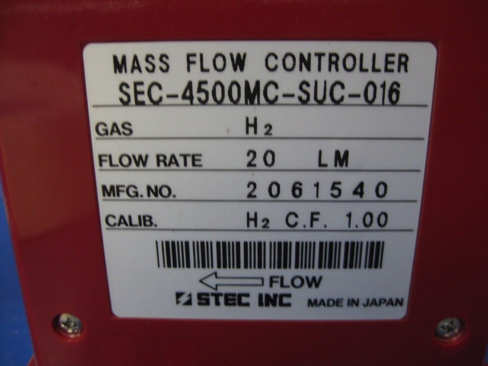 Stec SEC-4500 Mass Flow Controller, 1/4" VCR, H2, 20 LM, Used