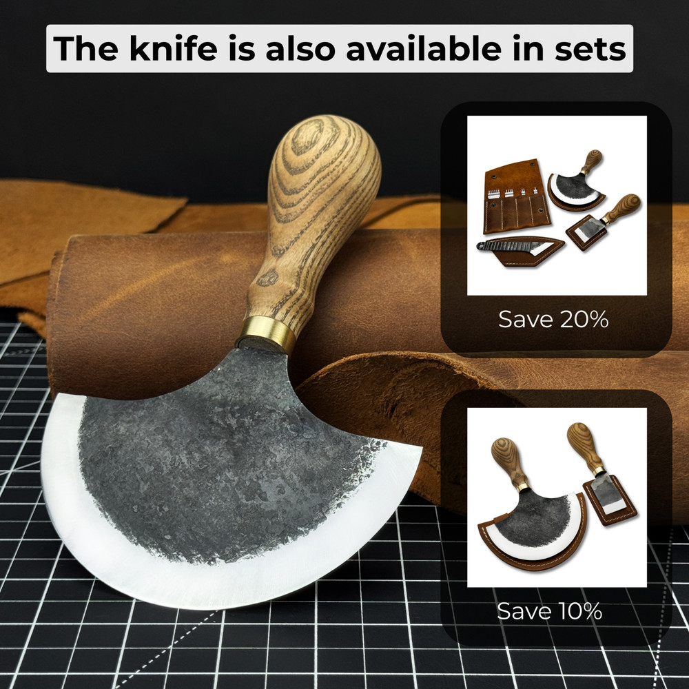 Leather Half Moon Knife. Razor Sharp Blade. Head Knife. Leatherworking Tool.
