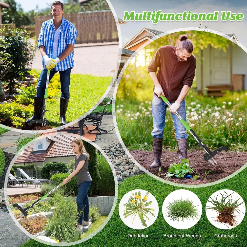 4Claw Weed Puller Tool Stand Up Heavy Duty, 39'' Long Weeding Tool with Long ...
