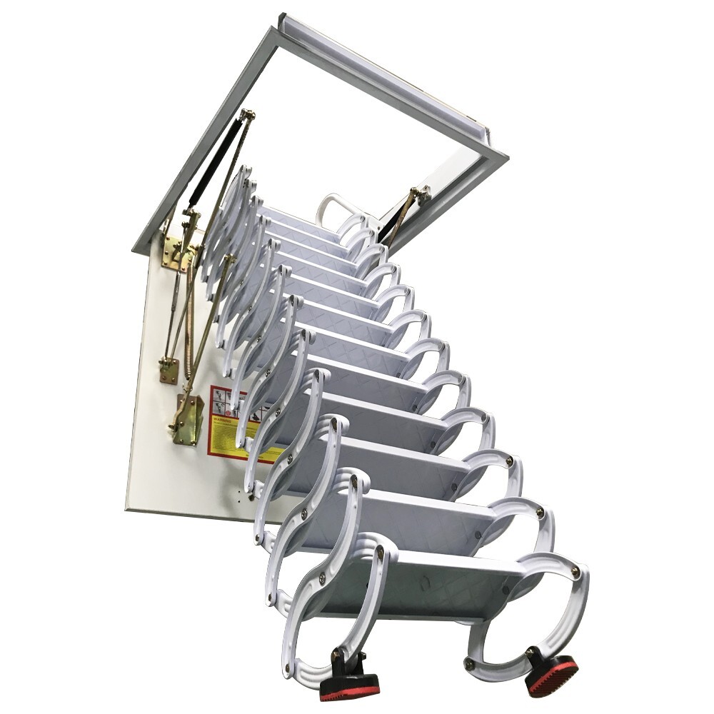9.84Ft 12 Steps White Attic Pull Down Ceiling Ladder Stairs 31.5'×35.43'' Open