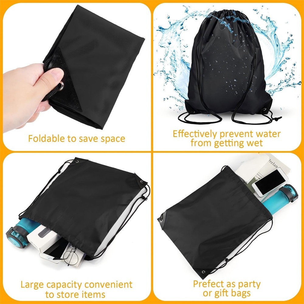 Shappy 60 Pieces Drawstring Bags Backpack Bulk Full Size, Black