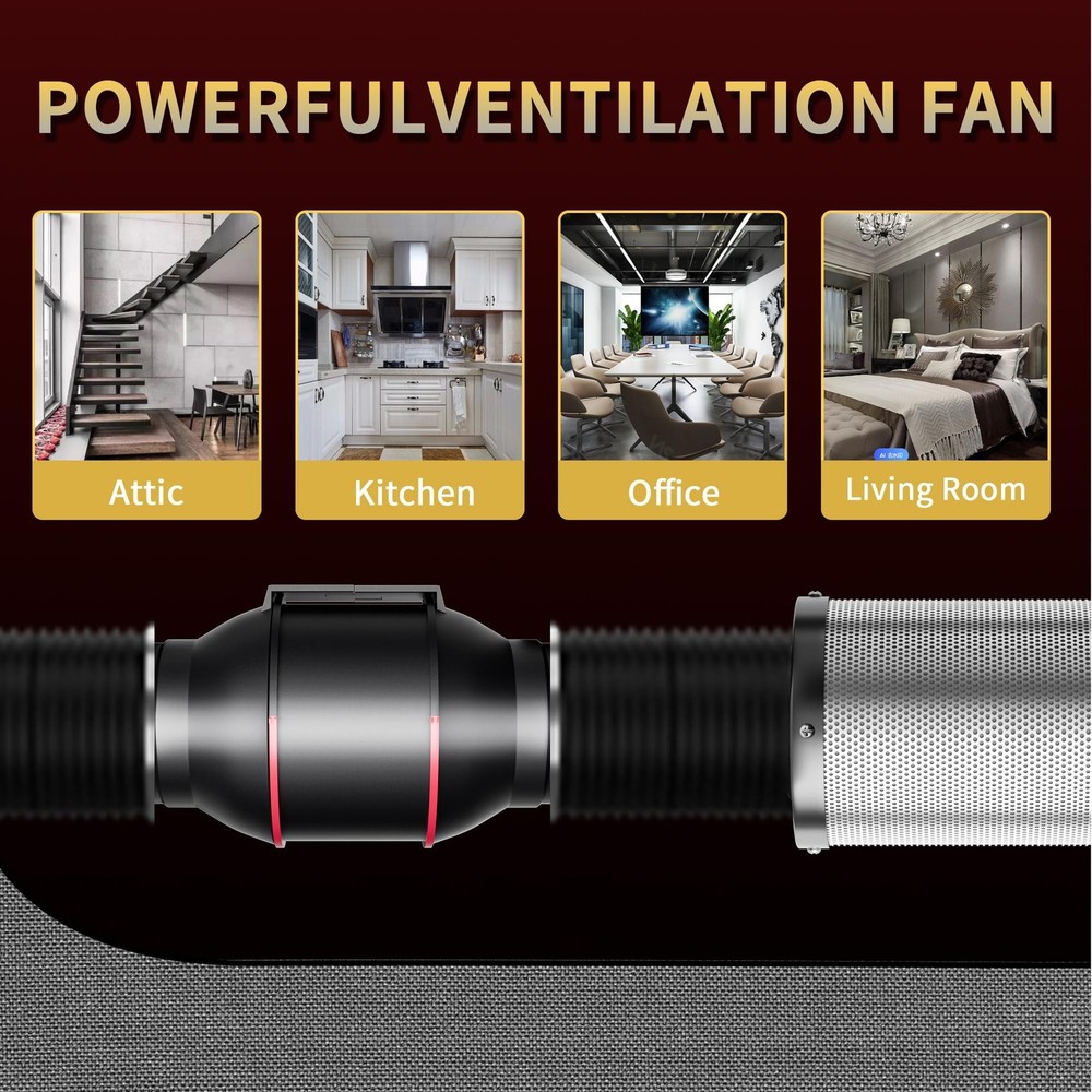 Inline Duct Fan 6 Inch 390 CFM with Variable Speed Controller Ventilation Exh...