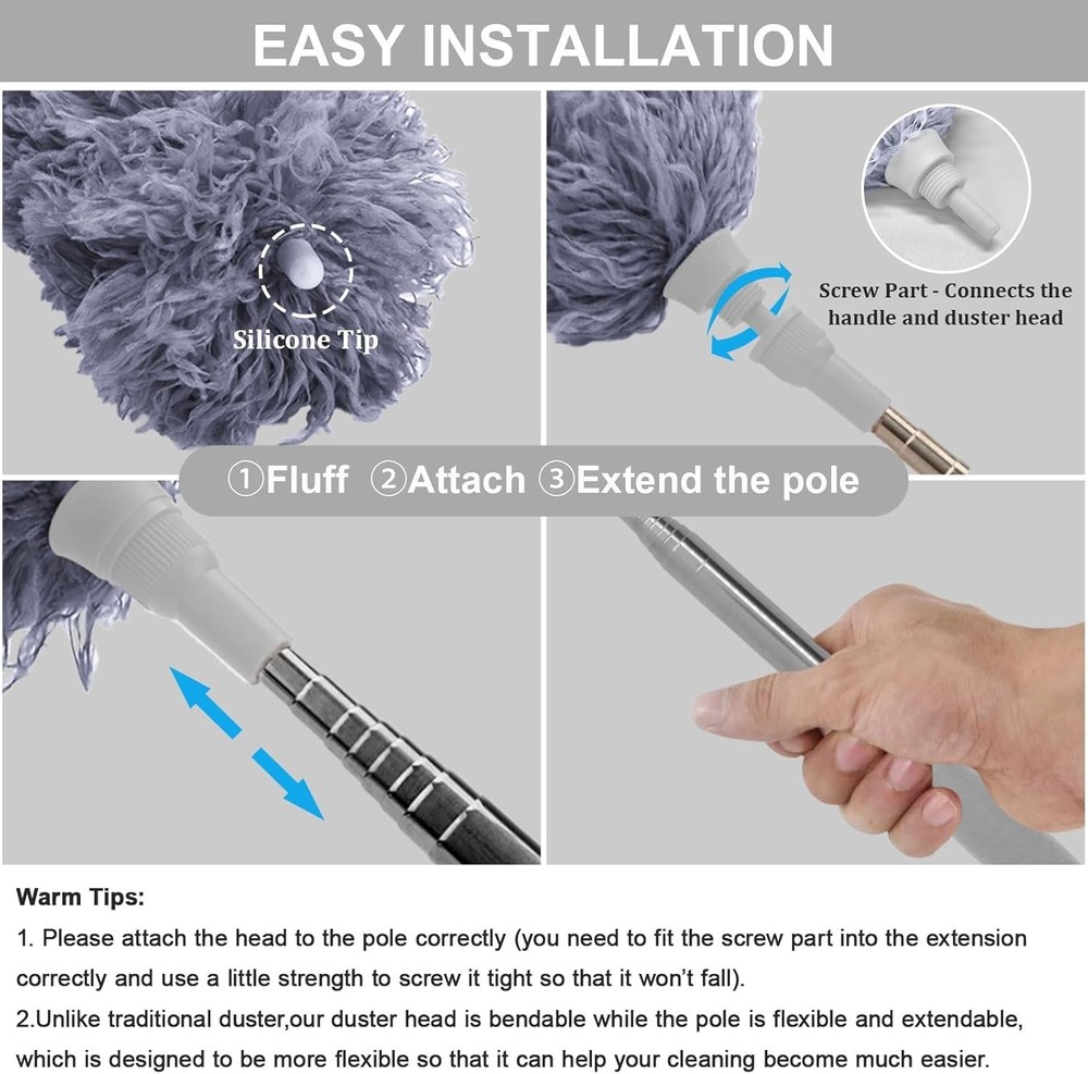 Microfiber Feather Duster Extendable Duster w/ 100 inches Extra Long Pole White