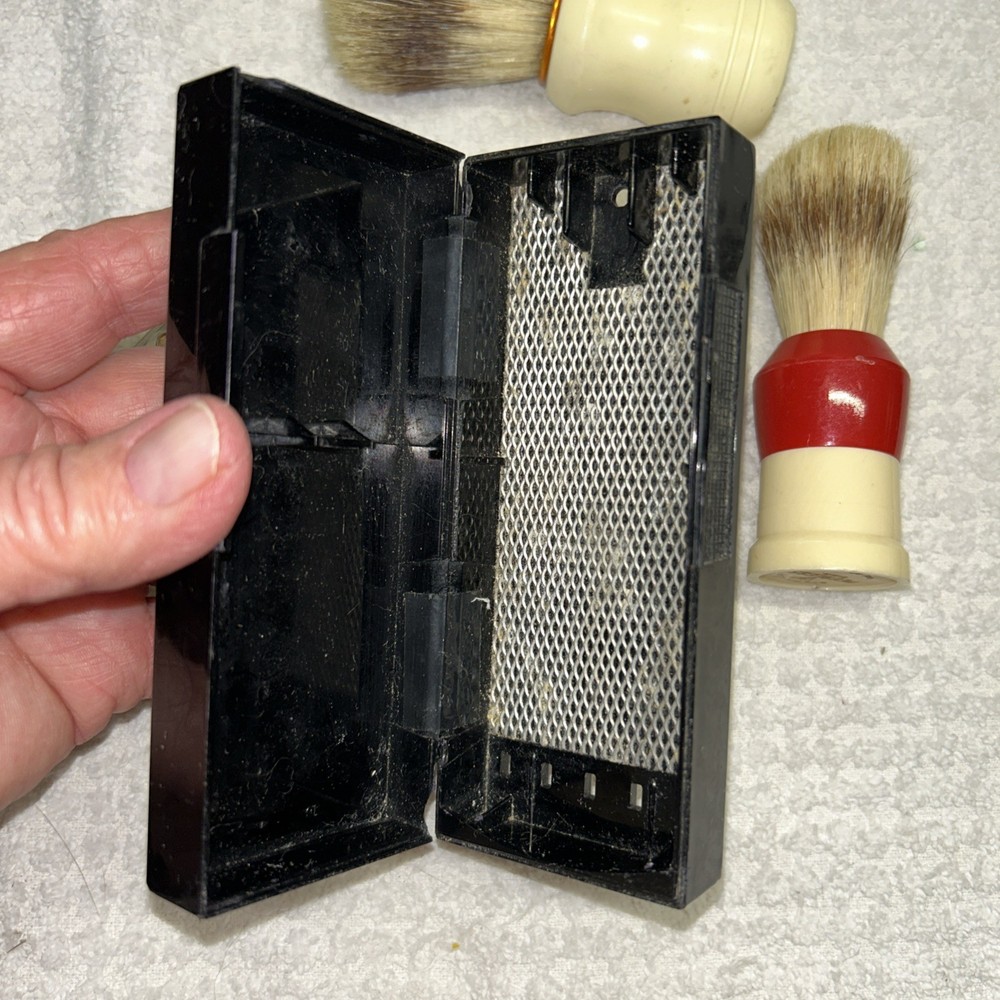 Gillette Adjustable Techmatic SAFETY RAZOR with Case/2 Shaving Brushes