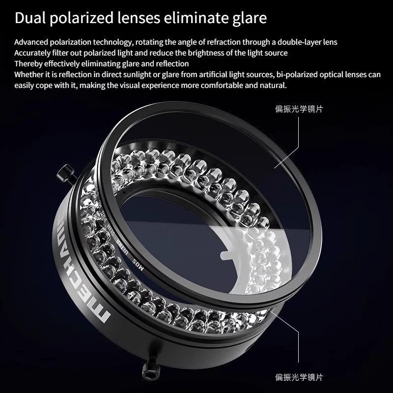 LS720+ Microscope Polarized Ring Light 72LED Eliminates Miscellaneous Light