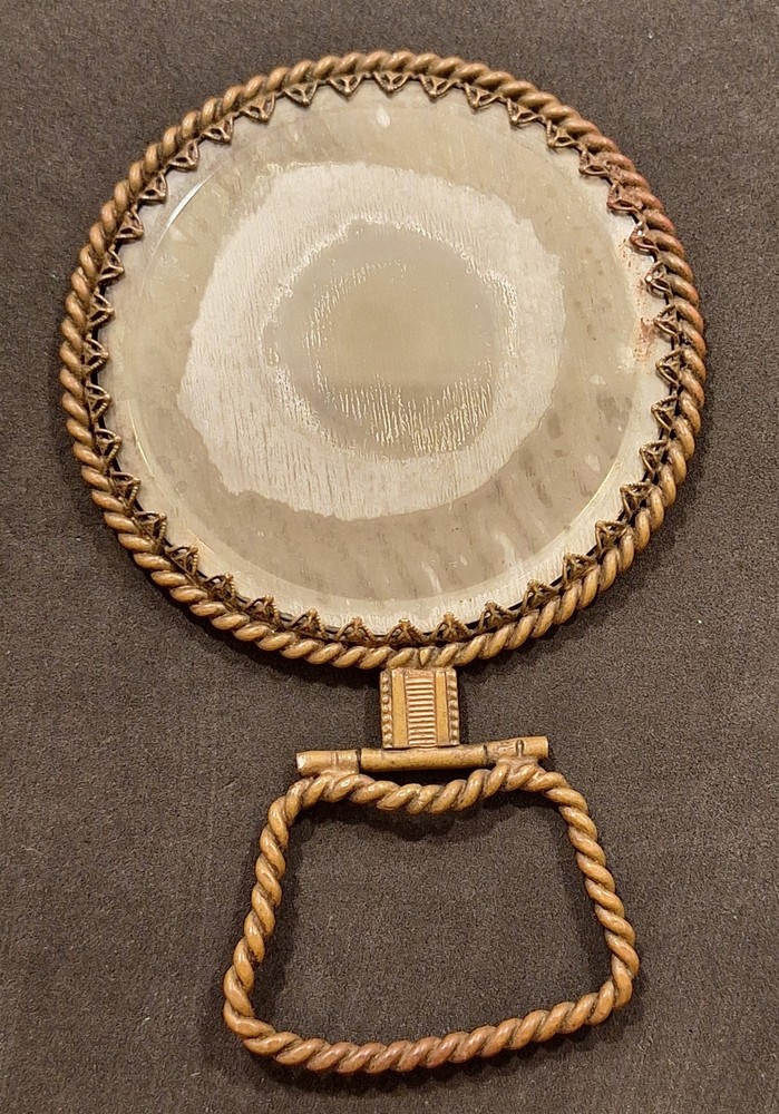 Vintage Brass Filigree Mirror Double Sided Magnifying Small