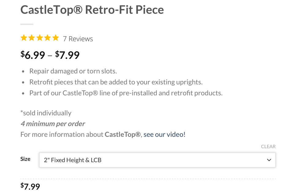 (37) CastleTop® Retro-Fit Piece - 2" Fixed Height & LCB B225CT