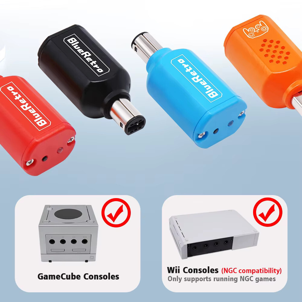 Wireless Bluetooth Receiver - Nintendo Gamecube -(Transparent Black) Blue Retro