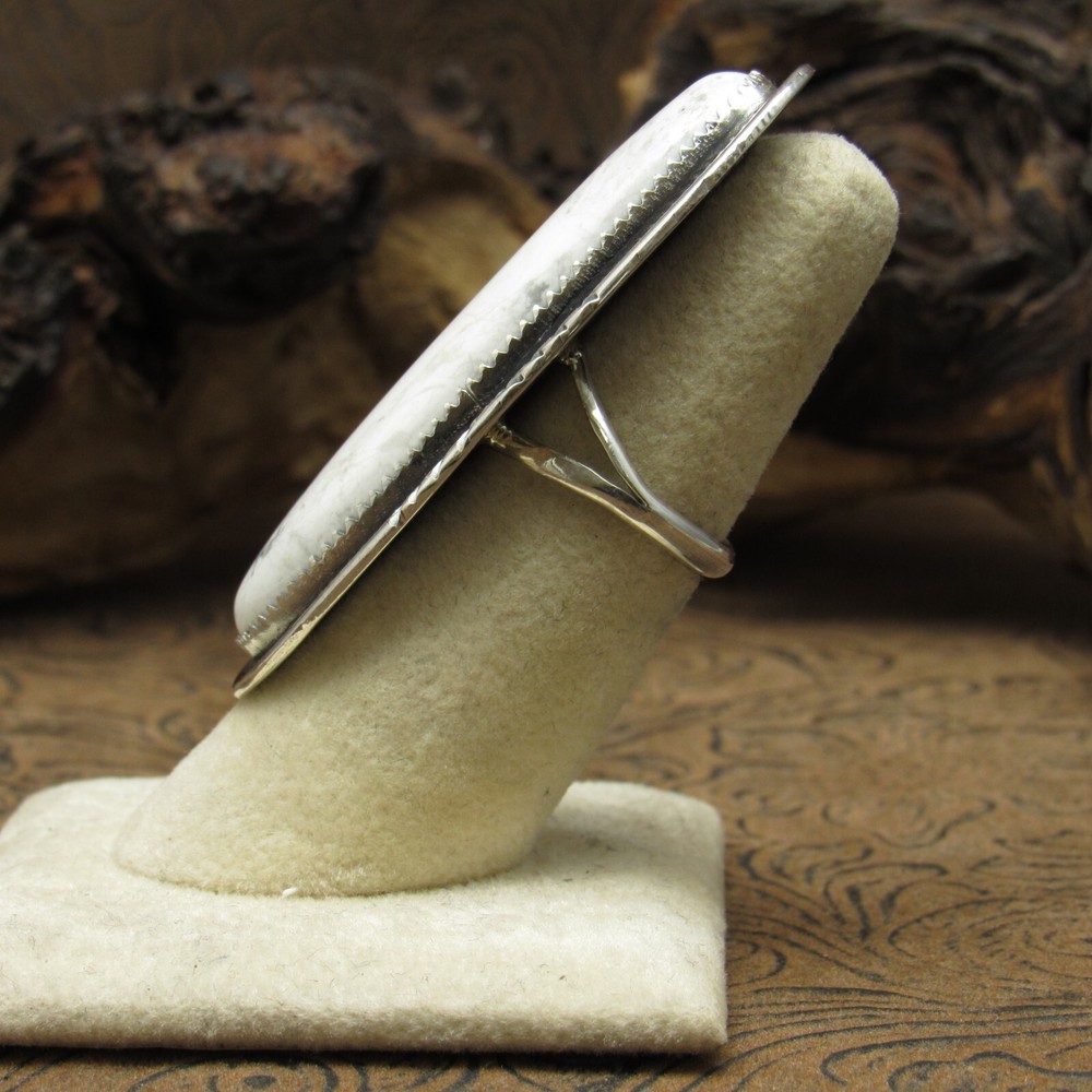 Sterling Silver Long Oval Howlite Ring Size 5.75+