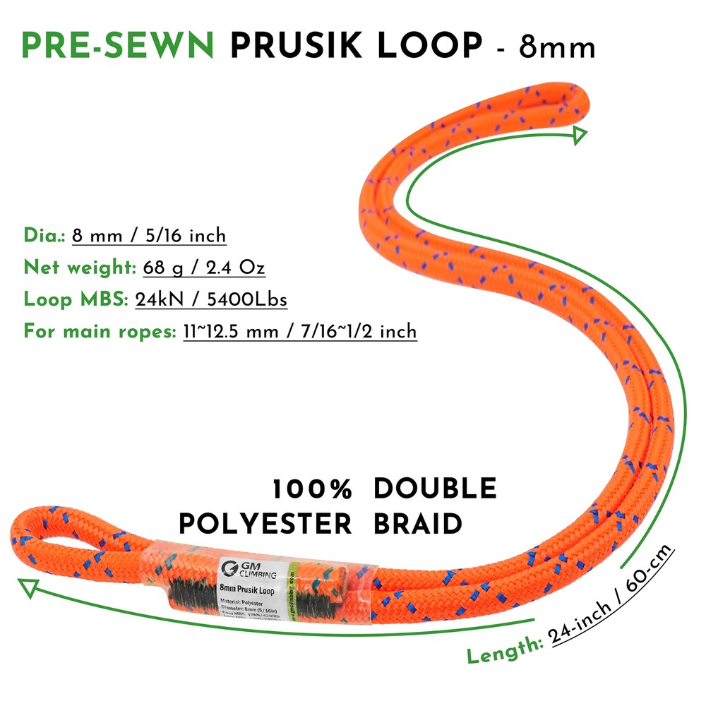 8mm (5/16") Prusik Loop Pre-Sewn 24 inches